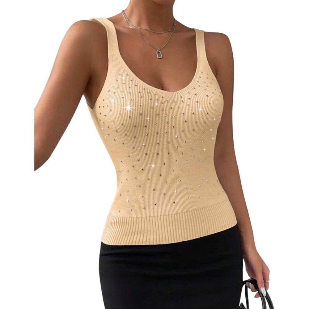 Apricot Knitted Sweater With Rhinestone Embellishment